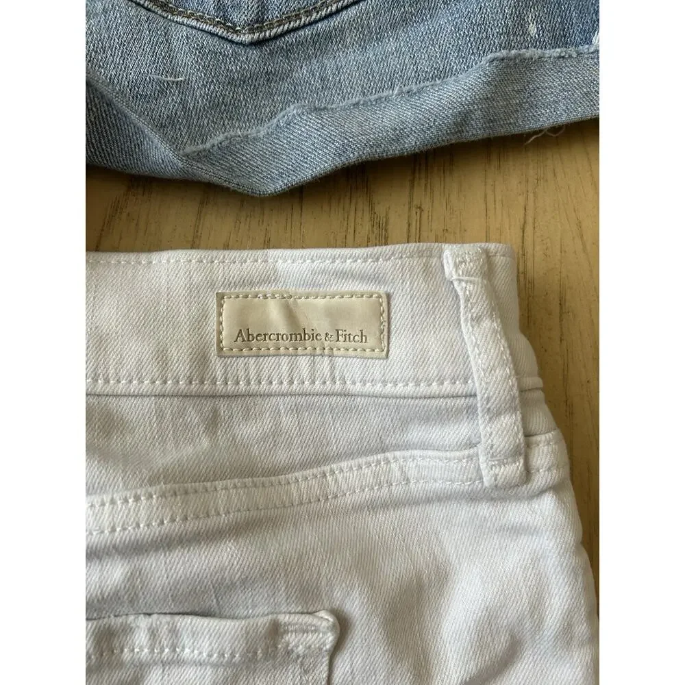Y2k Abercrombie & Fitch Denim Short 2 w28 White & Blue Low Rise Stretch Lot 2